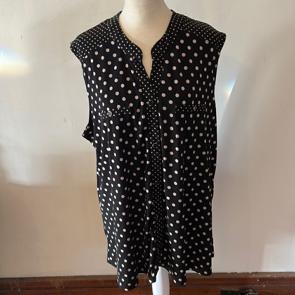 Atelier black white polka dot sleeveless blouse Size 2X